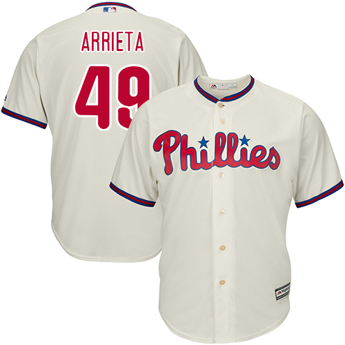 Phillies #49 Jake Arrieta Cream Cool Base Stitched Youth MLB Jersey - Click Image to Close